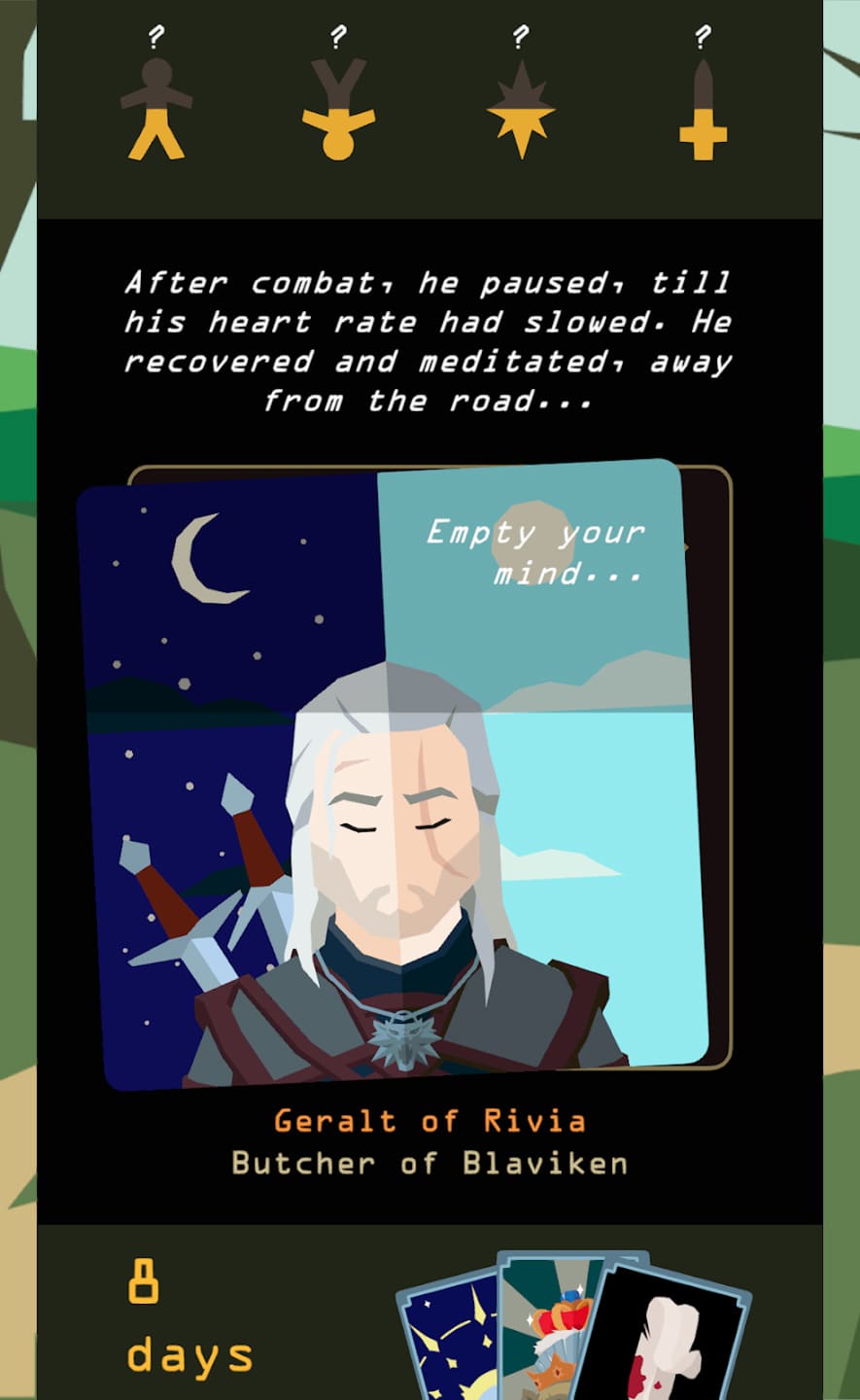 Geralt medytujący po walce — chwila spokoju po starciu